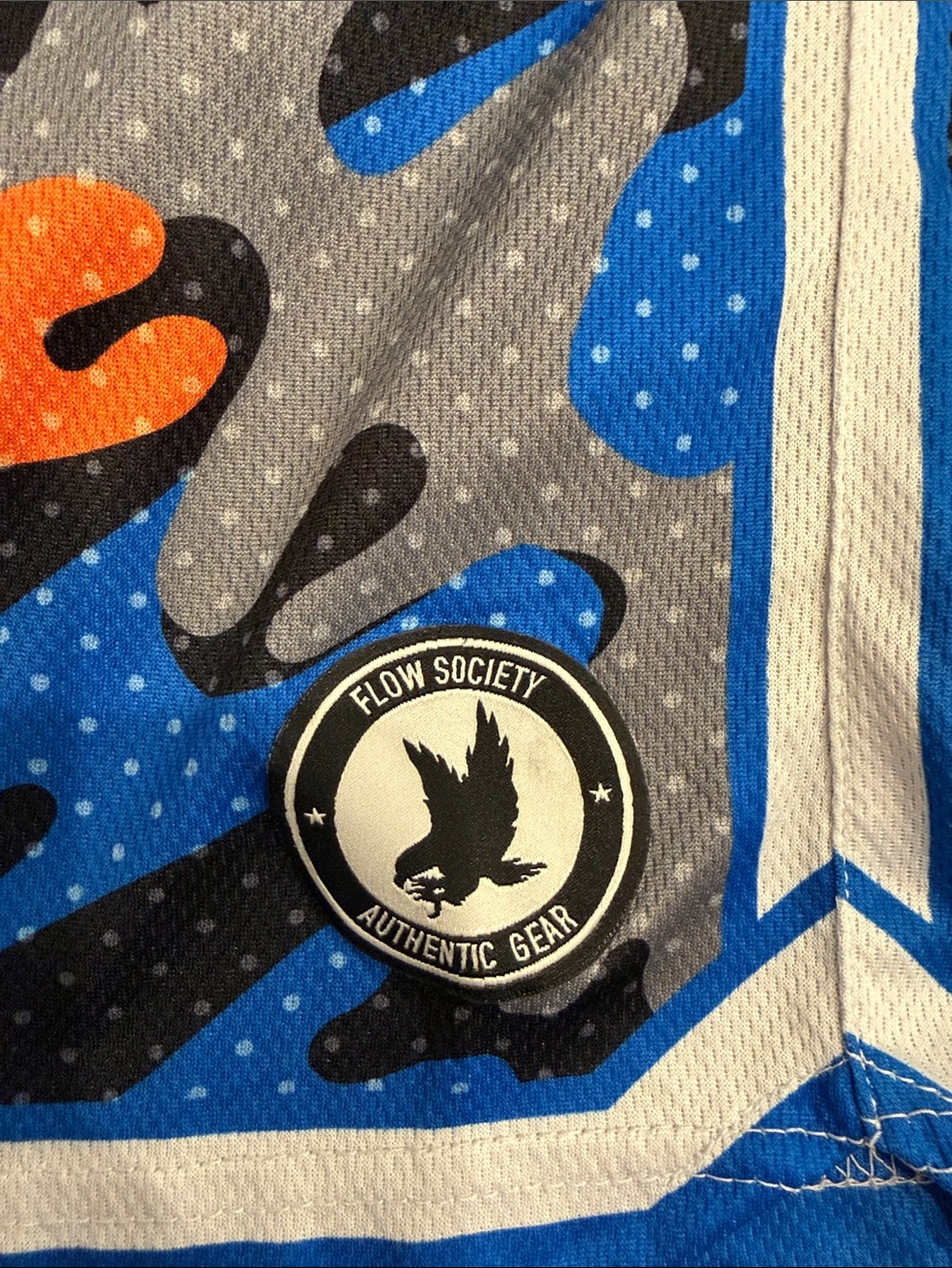 Flow Society Kids Blue & Gray Camo Athletic Shorts with Orange Accents - Picture 4 of 5